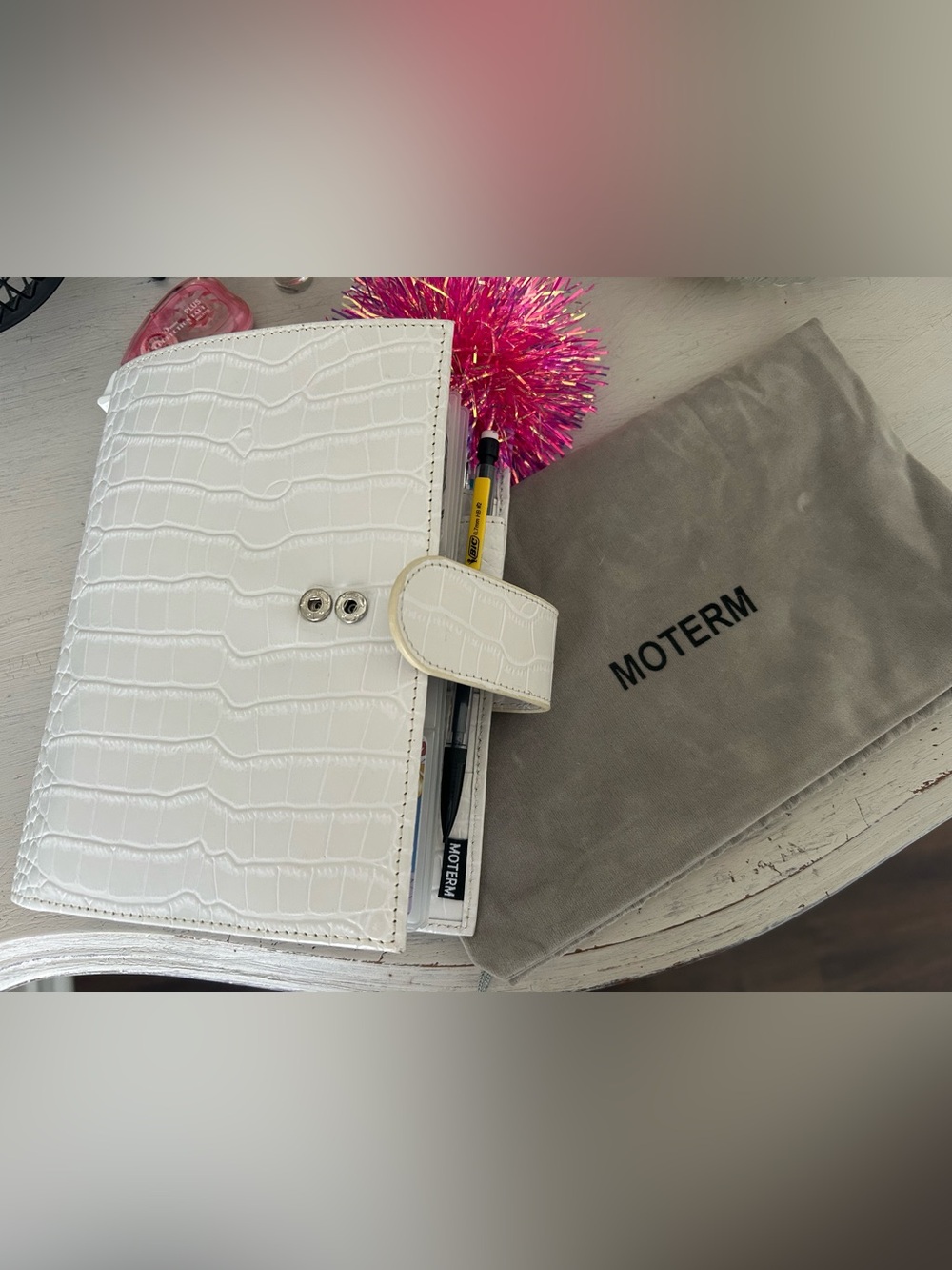White Croc-Embossed Personal Planner Organizer